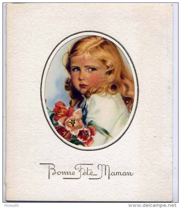 Bonne Fête --carte Simple --Portrait De 'enfant Avec Fleurs - Fête Des Mères