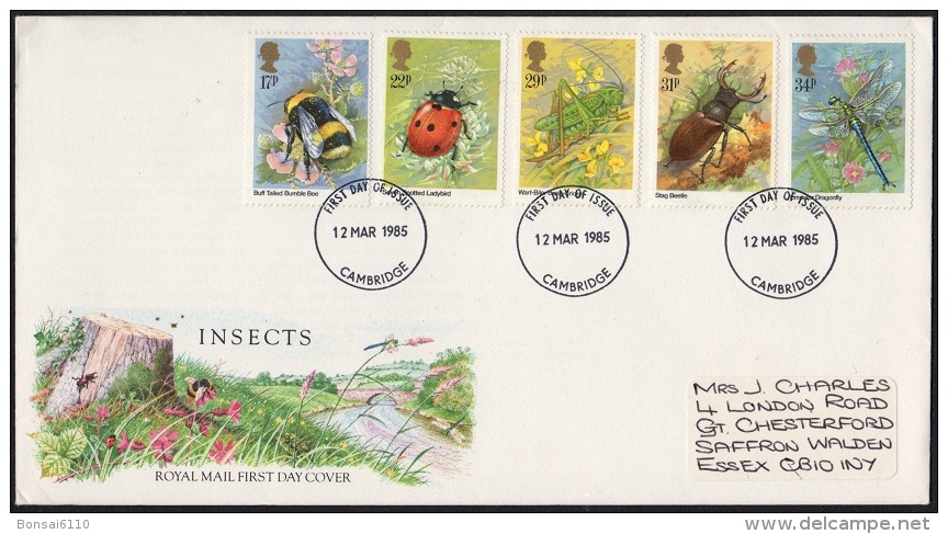 GB 1985-0006, Insects FDC, Cambridge PM - 1981-1990 Decimal Issues