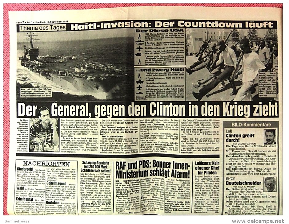 BILD-Zeitung Frankfurt Vom 16. September 1994 : Gottschalk Feuert Seinen TV-Hund  -  Riesen-Jumbo Rammte Laterne - Other & Unclassified