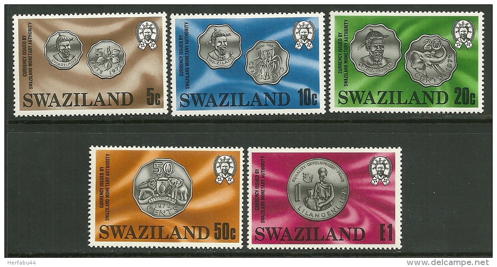 Swaziland    "Coins In Stamps"    Set   SC# 333-37   MNH** - Swaziland (1968-...)
