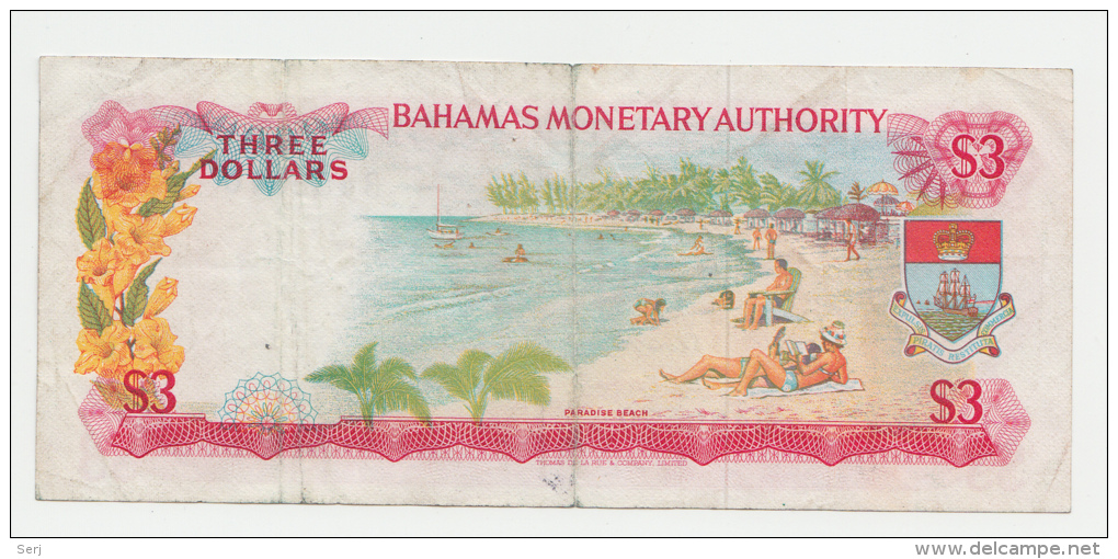 Bahamas 3 Dollars 1968 VF Crisp Banknote P 28 - Bahamas