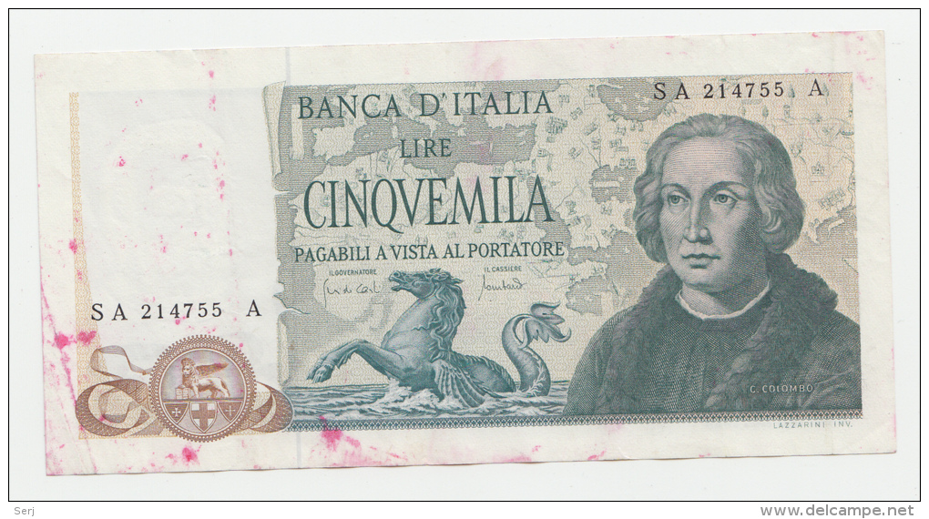 Italy 5000 Lire 1971 VF++ (with Color Stains) P 102a  102 A (Carli And Lombardo) - 5000 Lire