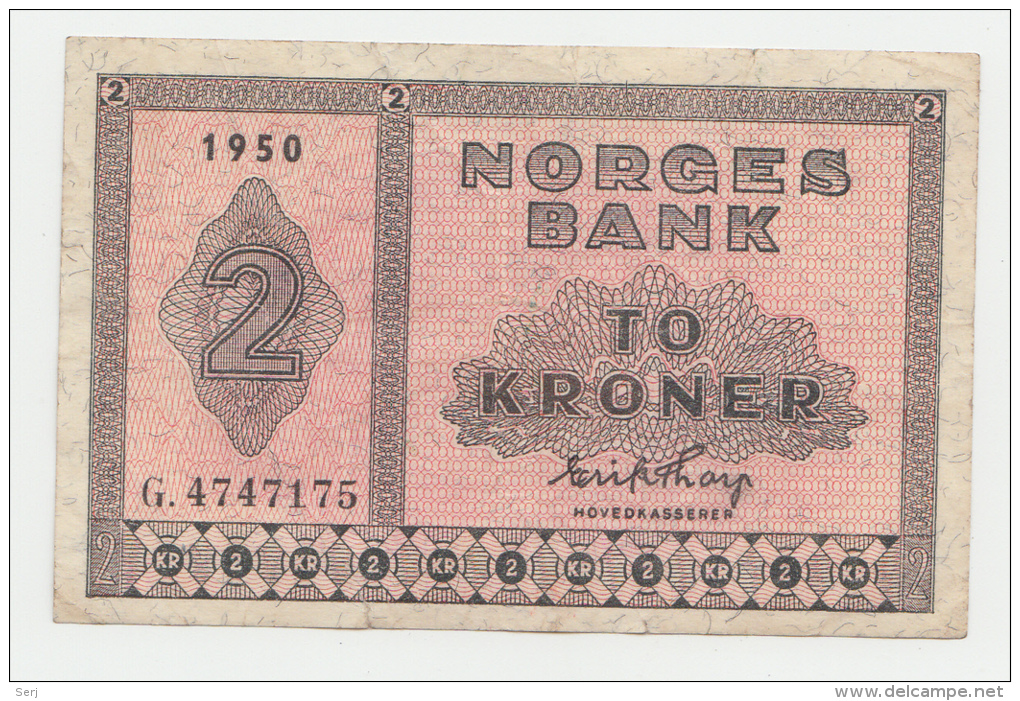 Norway 2 Kroner 1950 "aVF" Crispy P 16b  16 B - Norvège