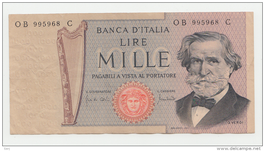 Italy 1000 Lire 1971 VF++ CRISP Banknote G. Verdi - 1000 Lire