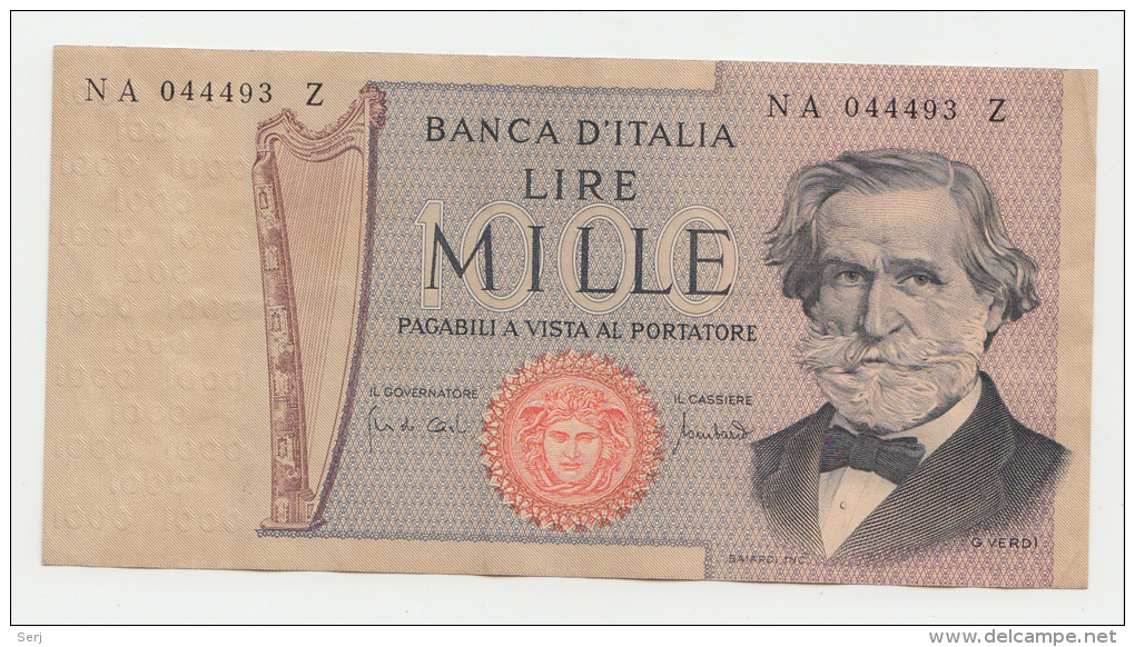 Italy 1000 Lire 1969 VF++ CRISP Banknote G. Verdi - 1.000 Lire