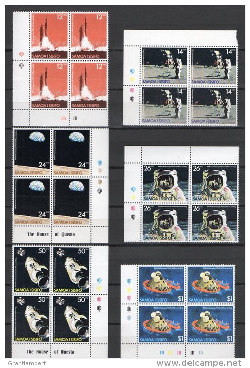 Samoa 1979 Moon Landing Anniversary &amp; Space Set As Corner Blocks Of 4 MNH - Samoa