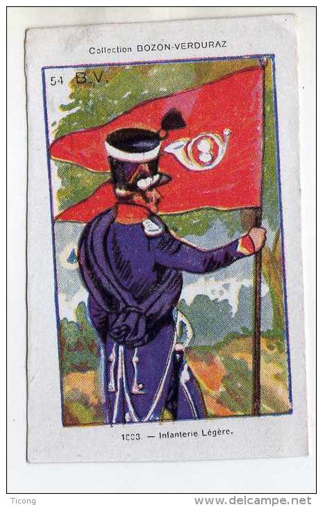 CHROMO IMAGE ANCIENNE MILITARIA UNIFORME DRAPEAU - PATE ALIMENTAIRE BOZON VERDURAZ - INFANTERIE LEGERE - Flags