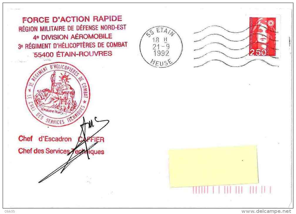 LETTRE FORCE ACTION RAPIDE - ALAT - HÉLICOPTÈRE - ÉTAIN MEUSE - 1992 - BRIAT - Cachets Militaires A Partir De 1900 (hors Guerres)