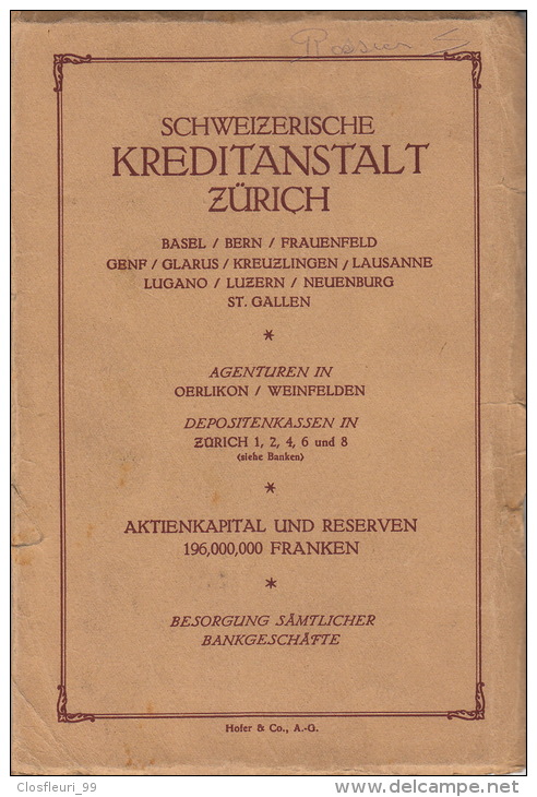 Kreditanstalt Zürich / Hofer & Co., A.-G. 1929, Leimbabch, Wiedikon, Aussersihl, Wipkingen, Zollikon Usw - Wiedikon