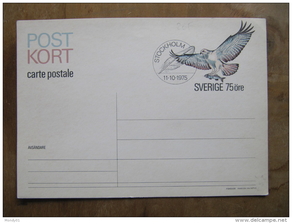 2-2922 Aigle Pygargue Fishing Fish Aigle Pêcheur Stockholm Entier Postal Suede Sverige 1975 - Aigles & Rapaces Diurnes