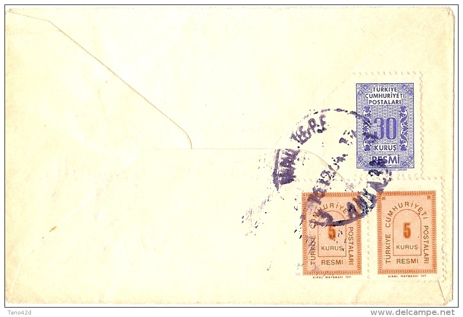 LBL17 - TURQUIE ENVELOPPE FORMAT CARTE DE VISITE A DESTINATION D'ALGER AFFR.T PAR TIMBRES DE SERVICE - Briefe U. Dokumente