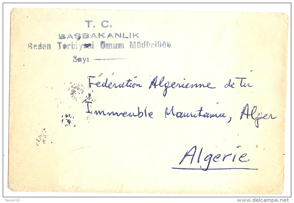 LBL17 - TURQUIE ENVELOPPE FORMAT CARTE DE VISITE A DESTINATION D'ALGER AFFR.T PAR TIMBRES DE SERVICE - Covers & Documents