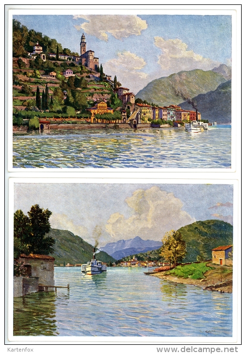 Lago Di Lugano,6 Cartes Postales Artistiques, Paolo Kutscha, Como, Caslano,Gandria,........ - Caslano