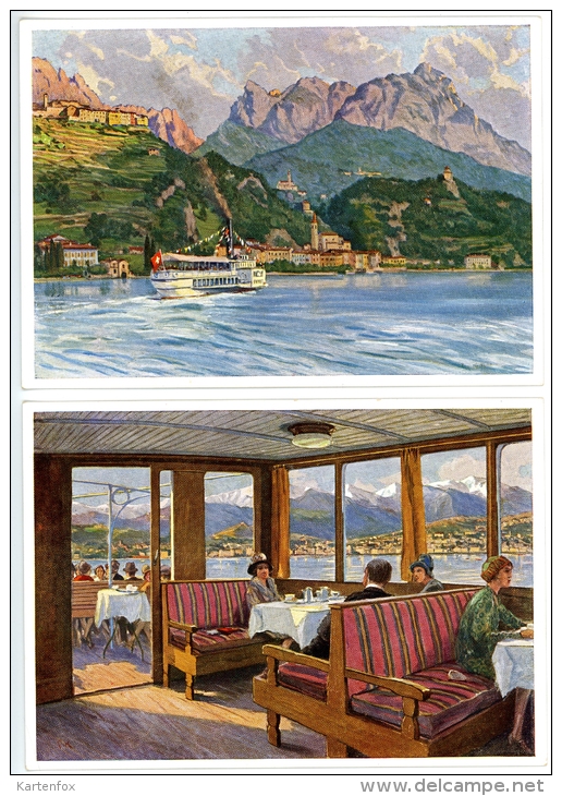 Lago Di Lugano,6 Cartes Postales Artistiques, Paolo Kutscha, Como, Caslano,Gandria,........ - Caslano