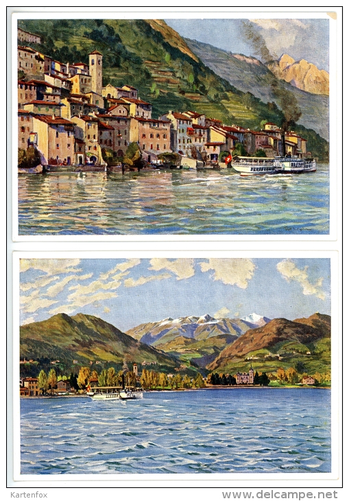 Lago Di Lugano,6 Cartes Postales Artistiques, Paolo Kutscha, Como, Caslano,Gandria,........ - Caslano