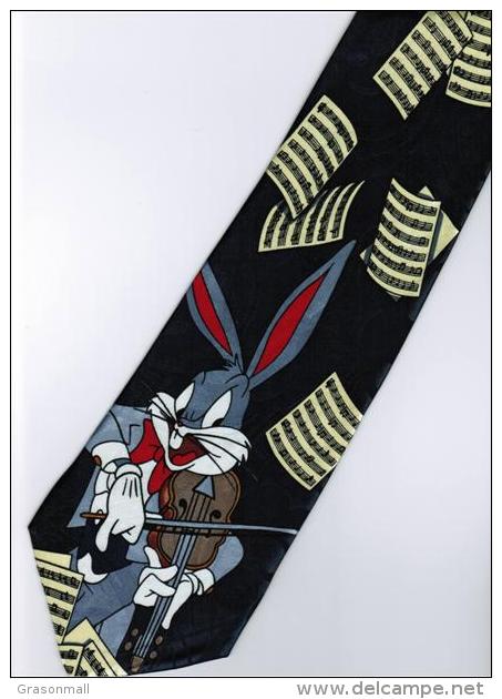 Bugs Bunny Looney Tunes Guitar Musical Instrument Notes Cartoon Novelty Fancy Neck Tie - Other & Unclassified