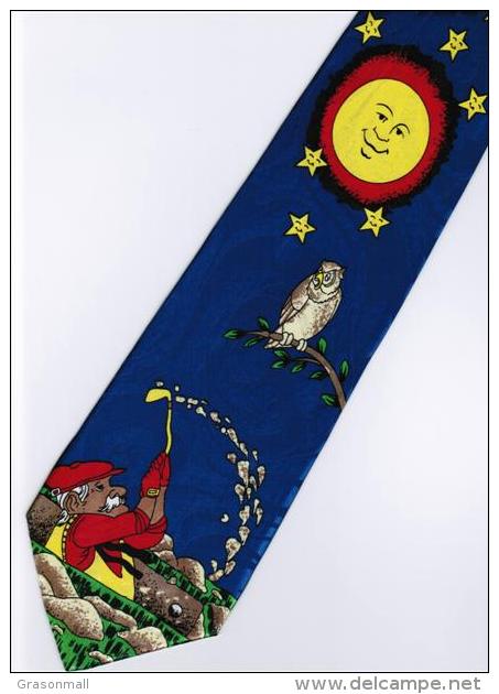 Fishing Owl Bird Sun Cartoon Novelty Fancy Neck Tie - Other & Unclassified