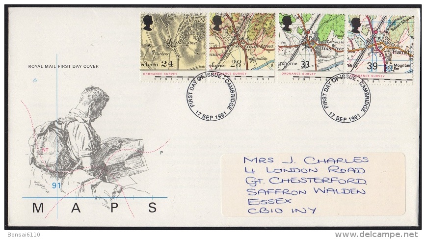 GB 1991-0004, Bicentenary Of Ordnance Survey FDC, RM Cachet Cambridge Postmark - 1991-2000 Dezimalausgaben