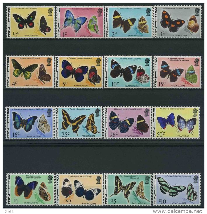 1974-75 Belise, Farfalle, Serie Completa Nuova (**) - Belize (1973-...)