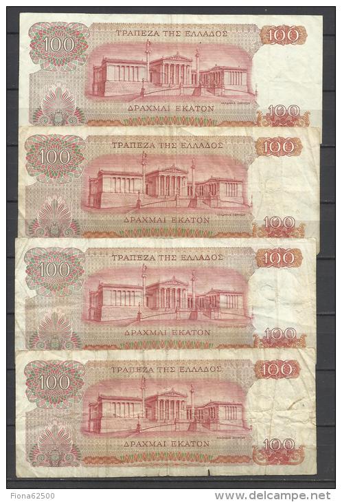 GRECE . LOT DE 4 BILLETS DE  100 DRACHMAI . 1967 . - Grèce