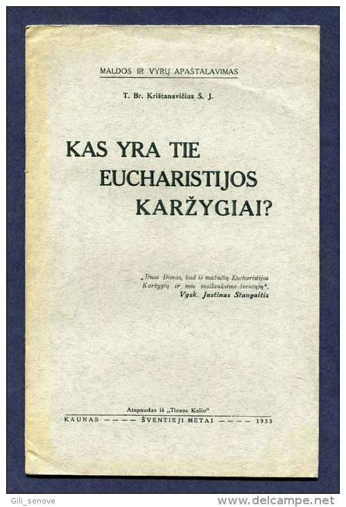 1933 Lithuania Lietuva / Knights Of The Eucharist (Eucharistijos Karzygiai) - Livres Anciens