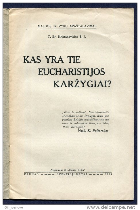 1933 Lithuania Lietuva / Knights Of The Eucharist (Eucharistijos Karzygiai) - Livres Anciens