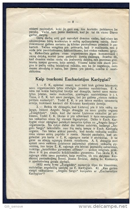 1933 Lithuania Lietuva / Knights Of The Eucharist (Eucharistijos Karzygiai) - Alte Bücher