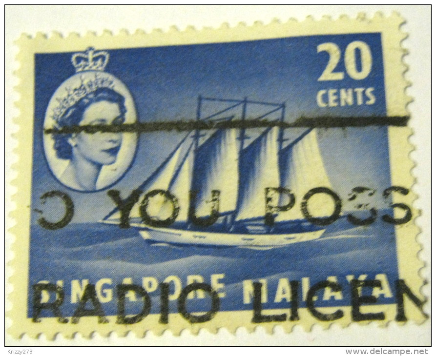 Singapore 1955 Cocos-Keeling Schooner 20c - Used - Singapur (...-1959)