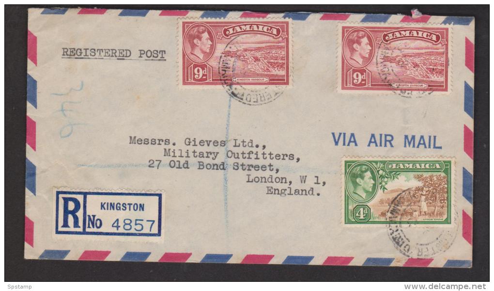 Jamaica 1953 Registered Air Mail Cover Kingston To England , 4d & 2 X 9d KGVI Definitive Franking - Jamaica (...-1961)