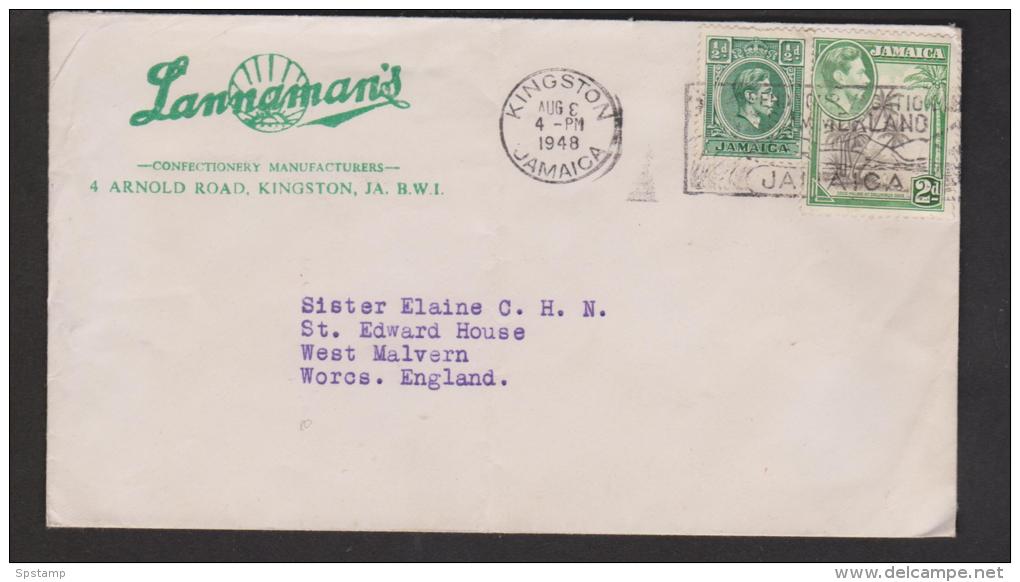 Jamaica 1948 Cover Kingston To West Malvern England , 1/2d Green & 2d Palm KGVI Definitive Franking - Jamaica (...-1961)