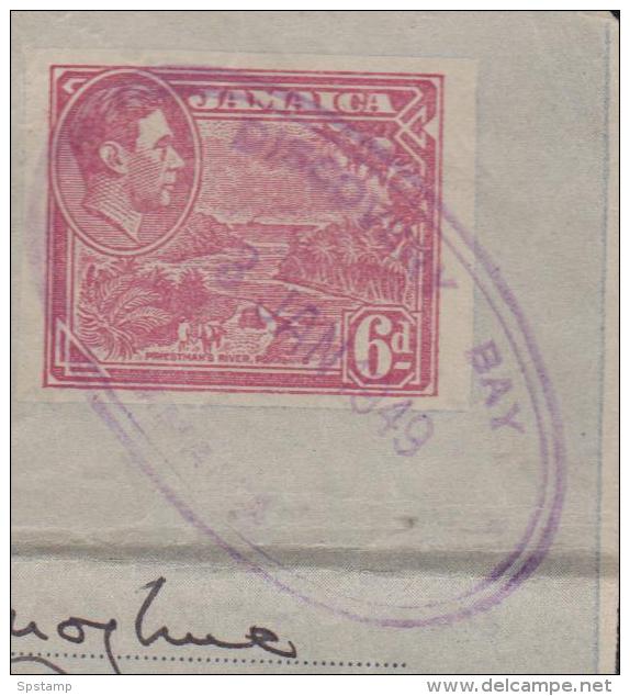 Jamaica 1949 Discovery Bay Oval Violet Cancel On Large Piece Of Air Letter - Jamaica (...-1961)