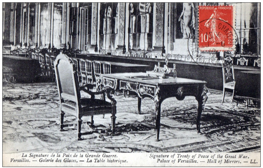 78 Versailles - Table Historique De La Signature De La Paix - Oblitération 1919 Congrès De La Paix - Versailles (Château)