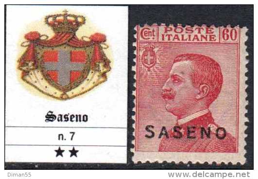 ITALY - SASENO N.7 -  Cat. 200 Euro - GOMMA INTEGRA - MNH** - LUXUS POSTFRISCH - Saseno