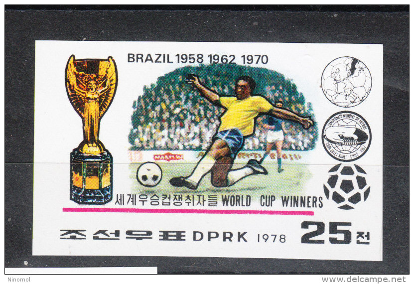 Korea Nord   -   1978.  Brasile Champion 1958, 1962, 1970.  Rare  MNH Stamp - 1978 – Argentine