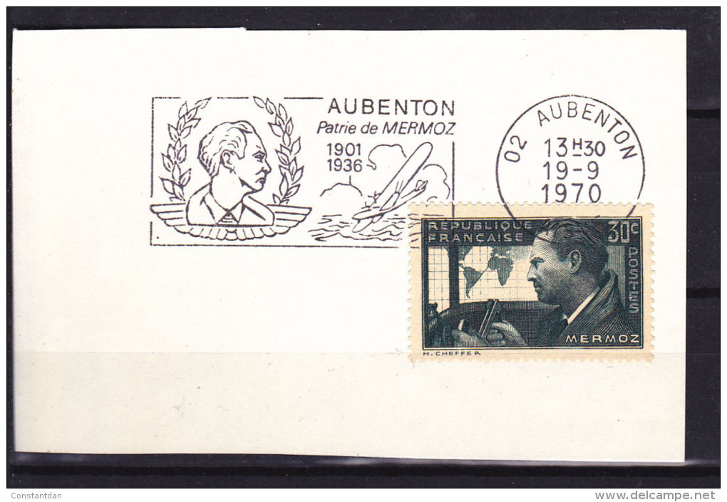 FRANCE  AVEC N° 337 AVEC FLAMME AUBENTON PATRIE DE MERMOZ DU 19.7.1970 - Covers & Documents