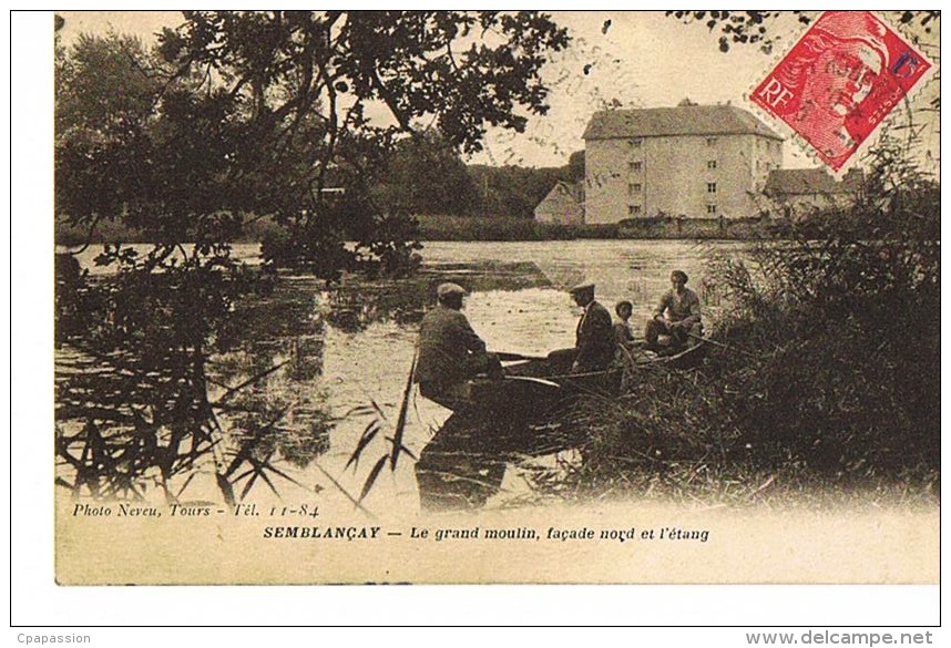 37 -SEMBLANÇAY - Le Grand Moulin, Façade Nord Er L´étang- CPSM  écrite 1949 - Semblançay