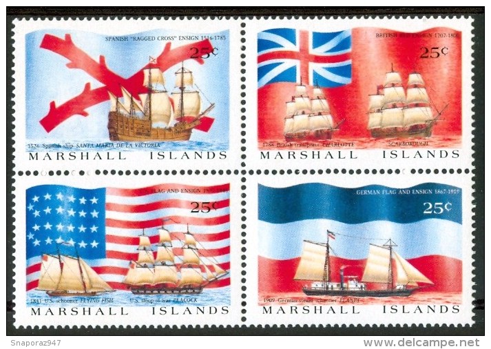 1988 Marshall Bandiere Flags Velieri Sailing Boats Bateaux A Voile Set MNH** F14 - Francobolli