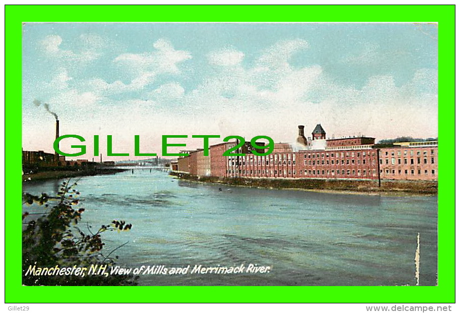 MANCHESTER, NH - VIEW OF MILLS & MERRIMACK RIVER - UNDIVIDED BACK -  THE HUGH C. LEIGHTON CO - - Manchester