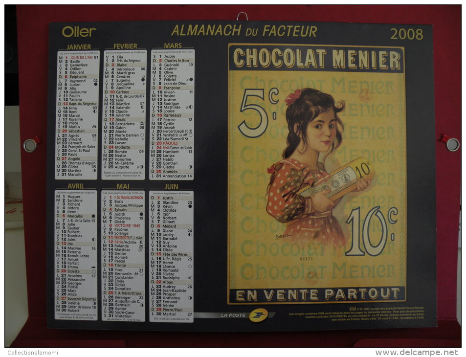 Chocolat Menier / Beurre D'Isigny, Calendrier Almanach Du Facteur - Oller - 2008 - 2 Photos - Grand Format : 2001-...