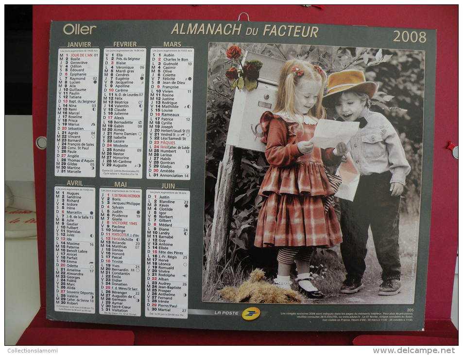 Les Enfants Et La Lettres Et Le Bisous , Calendrier Almanach Du Facteur - Oller - 2008 - 2 Photos - Grand Format : 2001-...