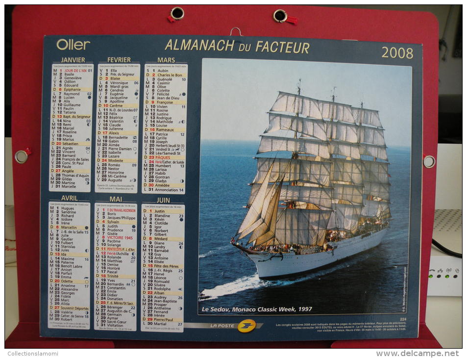 Le Sedov, Monaco Classic Week / La Cancalaise , Calendrier Almanach Du Facteur - Oller - 2008 - 2 Photos - Big : 2001-...