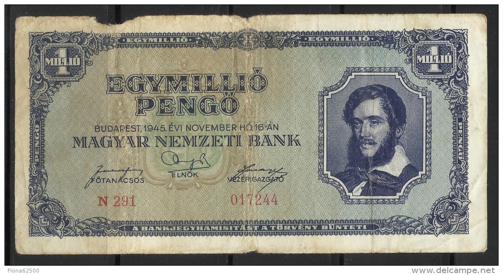 HONGRIE .  BILLET DE 1 MILLION DE PENGO  . 1945 . - Hongrie