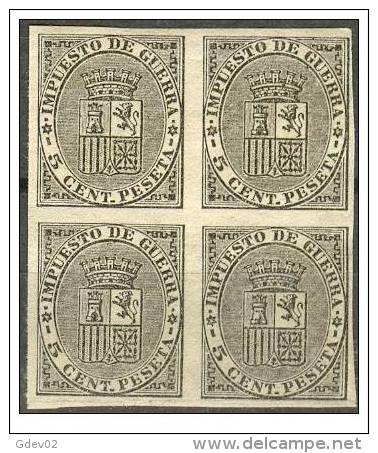 ES141s-L2115TAN.España.Spain . Espagne.ESCUDO  DE ESPAÑA.Impuestos De Guerra.1874.(Ed 141s)bloque De 4 - Unused Stamps