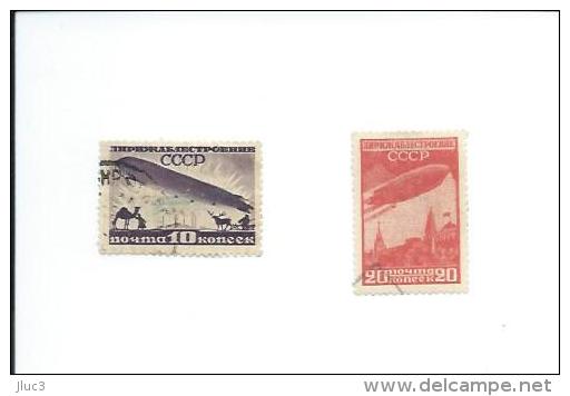 OPA22+24 - URSS 1931 - LES 2 BONS TIMBRES  N° PA 22 + 24 (YT) Ayant Voyagé - Poste Aérienne - Construction De Dirigeable - Usati