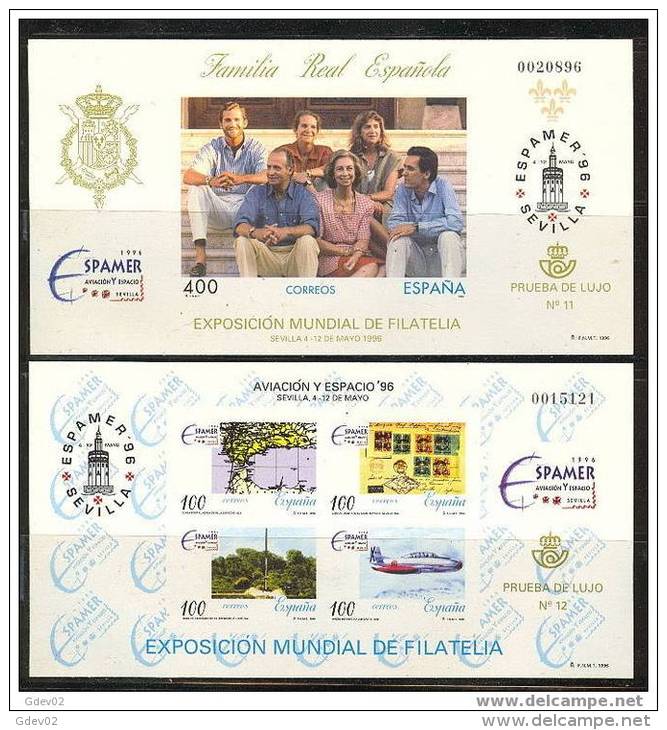 ESPO58-L2157-L1933THC.Esp Aña Spain Espagne.Familia Real Y Avion. PRUEBAS OFICIALES.1996. ( Ed PO 58/9). - Hojas Conmemorativas