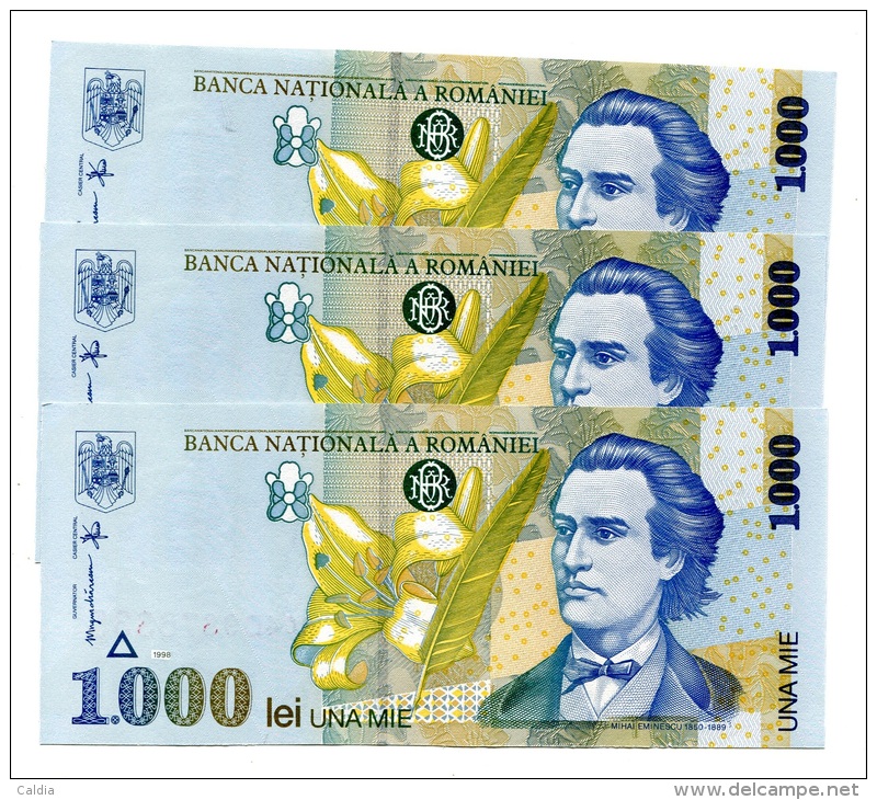 Roumanie Romania 1000 Lei 1998 UNC - 3 Consecutives # 2 - Roumanie