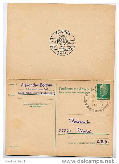 700 Jahre WAPPEN EILVESE Neustadt Rübenberge 1967auf DDR P77 Postkarte Mit Antwort - Briefe U. Dokumente