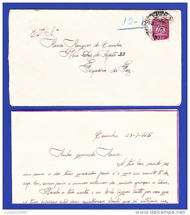 ENVELOPPE AVEC LETTRE - C.T.T. . FIGUEIRA DA FOZ - 29.JAN.46 - Briefe U. Dokumente