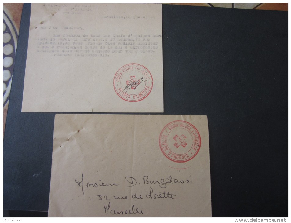 Enveloppe +Lettre Croix-Rouge Française Cachet Rouge CRF équipes D´urgence >guerre 1944 -Lire Cette Archive Red - Cross - Rotes Kreuz