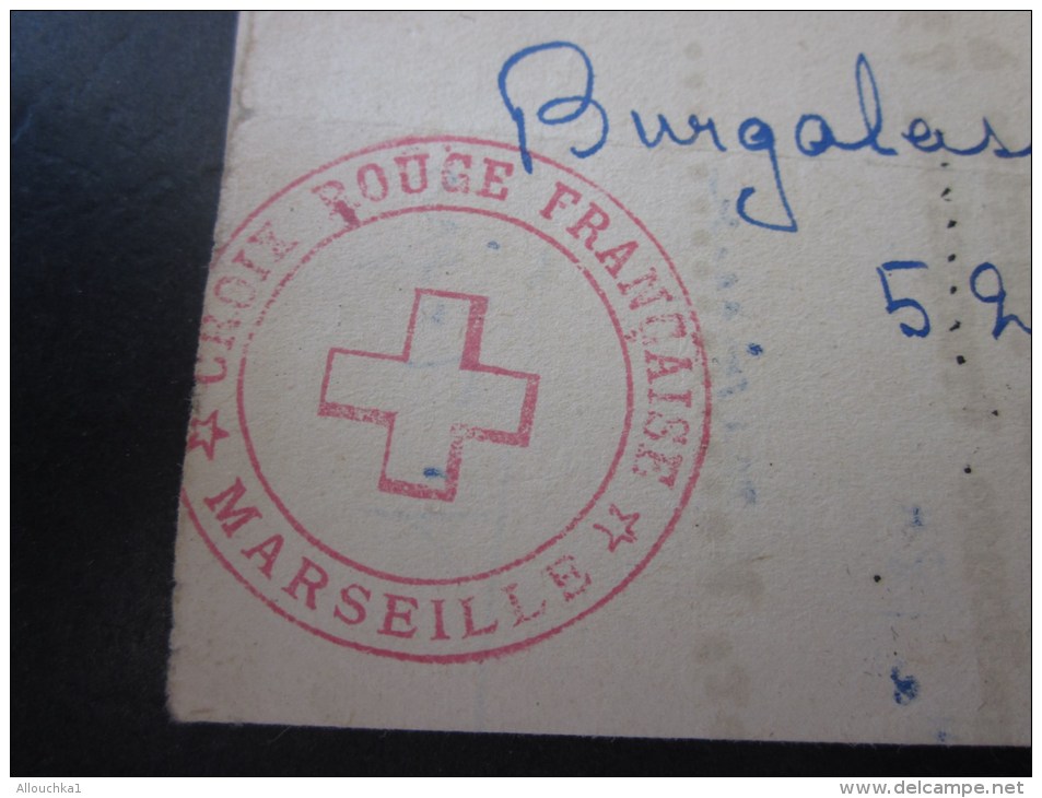 Enveloppe-Lettre Croix-Rouge Française Cachet Rouge CRF équipe D´urgence Marseille>guerre 1943 -Lire Archive Red - Cross - Rotes Kreuz